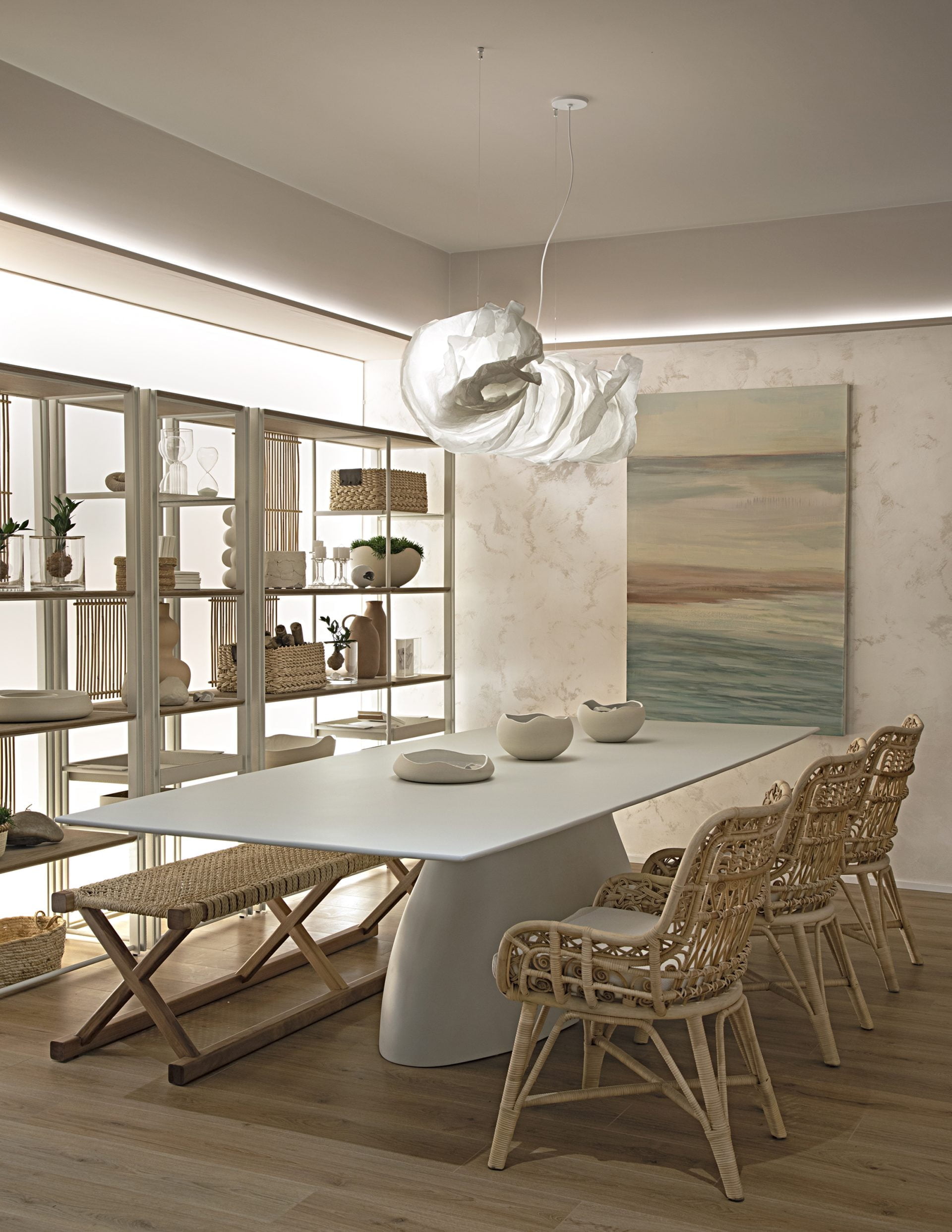 Tela tensionada em escritório, Mostra Artefacto 2023, Projeto Tema Felicidade by Tensoflex